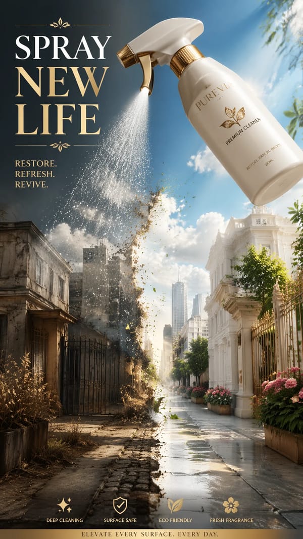 A premium 9:16 cleaning advertising poster.Main Subject: prompt example