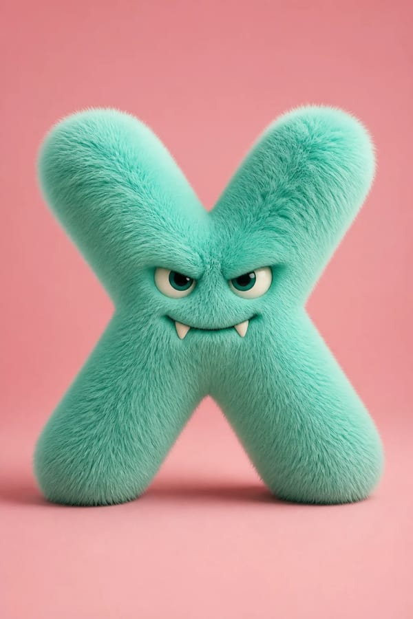 A highly realistic 3D render of the letter [x] designed as a full-body fluffy monster. The lett…