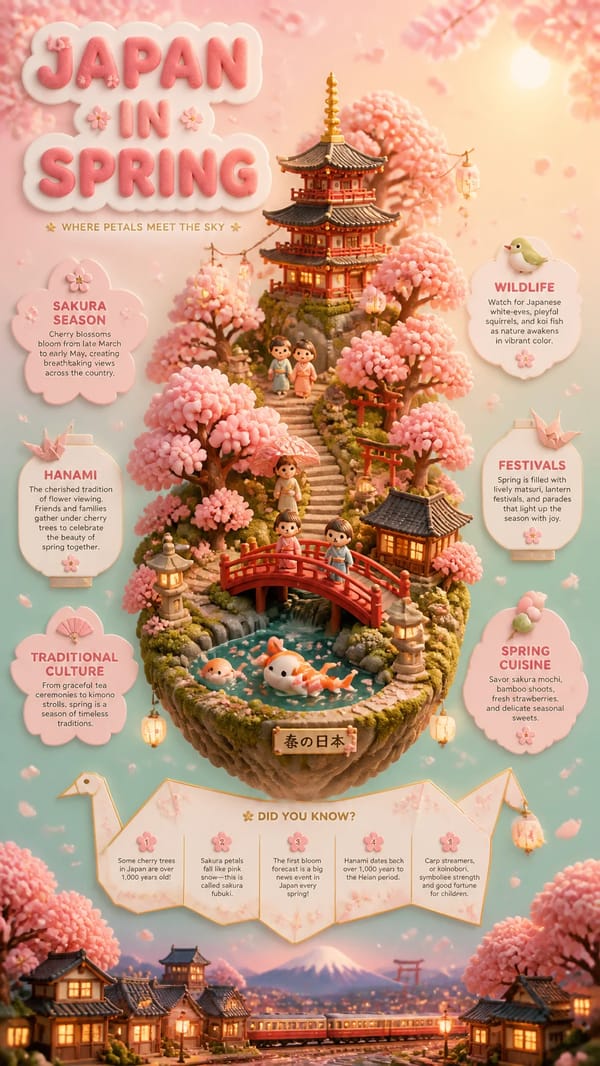 PROMPT:A breathtaking vertical infographic poster in 9:16 format about Japan in springtime, designe… prompt example