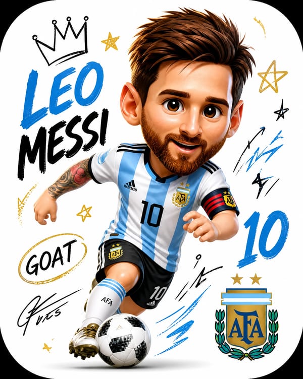 Create a single app icon featuring a famous football player in a cute chibi/cartoon style. The play… prompt example