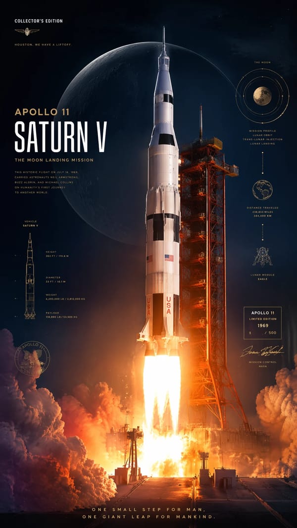 Create a premium poster for a collector's edition. Illustration of the SATURN V rocket from the…