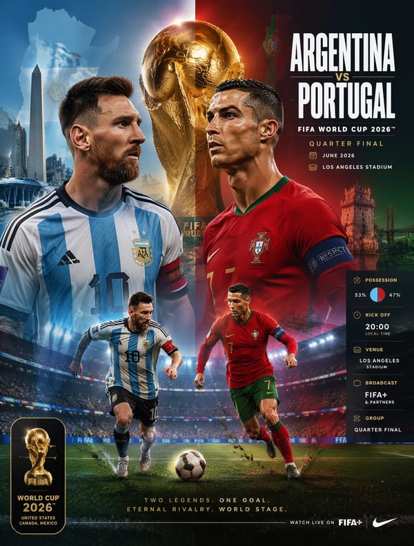 Ultra-premium FIFA World Cup 2026 match poster, luxury football tournament campaign, official b…