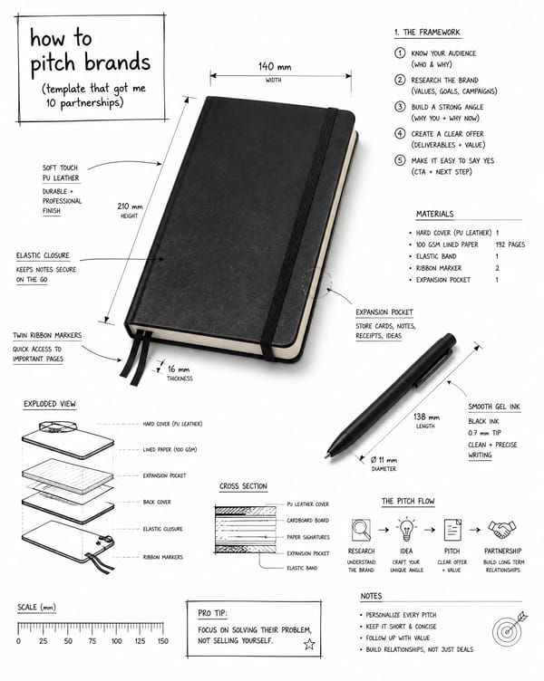 Create an infographic image of [How to pitch brands (template that got me 10 partnerships)], co…