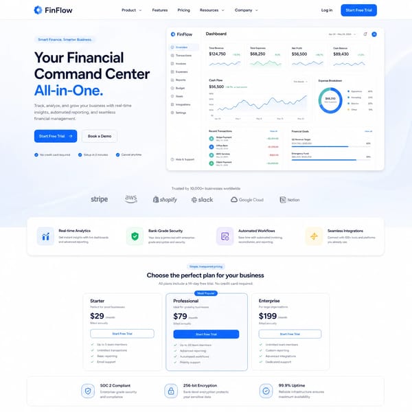 Finance Dashboard SAAS Landing Page This SaaS Smart Finance Dashboard landing page is designed…