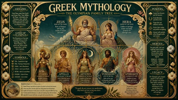 PROMPT:An Art Nouveau style historical infographic poster in 16:9 horizontal format about Greek myt… prompt example
