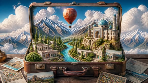 vertical hyperrealistic fantasy miniature scene, fully open vintage brown leather antique suitcase,… prompt example