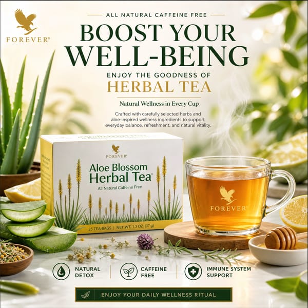 Create a premium wellness advertising poster for a herbal tea brand. Design it as a polished co…