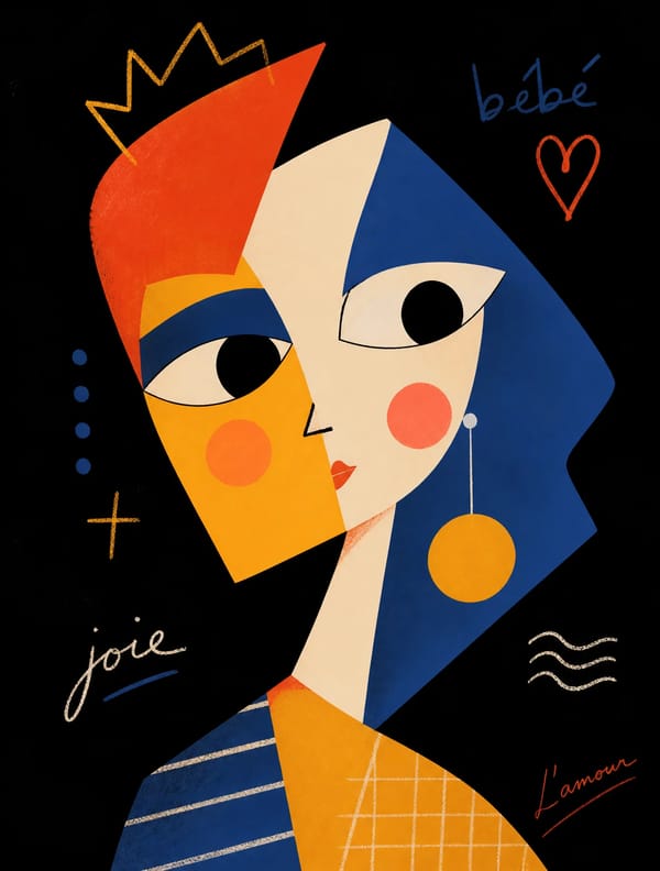 Create a cute neo-expressionist cubist minimal vector portrait illustration, Picasso meets kawaii m… prompt example