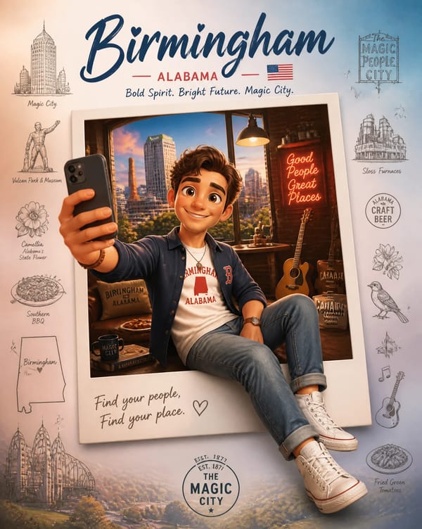Create a premium collectible travel poster in a cute stylized 3D cartoon/Pixar-inspired aesthetic.T… prompt example