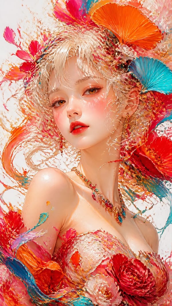 masterpiece, best quality, 8K ultra detailed, thick impasto oil painting, splashing paint texture,… prompt example