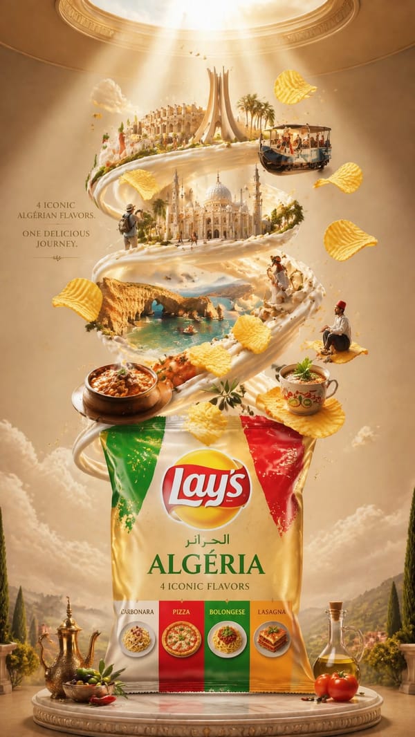 Ultra-detailed premium travel-food advertisement poster for Algéria , vertical composition, ins…