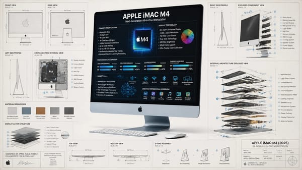 INFOGRAFÍA TÉCNICA ULTRADETALLADA + RENDER 3D FOTORREALISTA DE APPLE iMAC M4 (2025)Masterpiece indu… prompt example