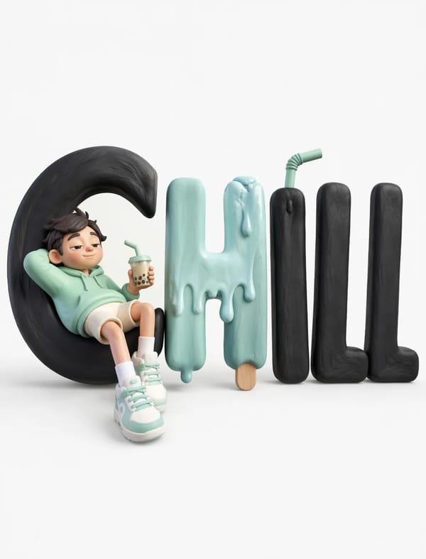 . The character is lounging across the curved bowl of the letter prompt preview
