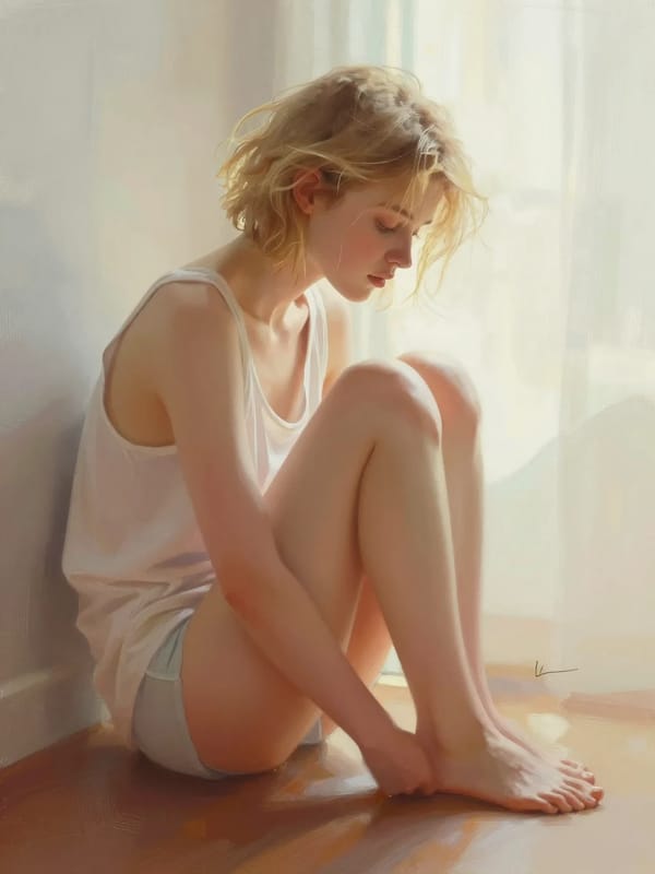 This is a softly rendered digital painting in an impressionistic, painterly style featuring a young… prompt example