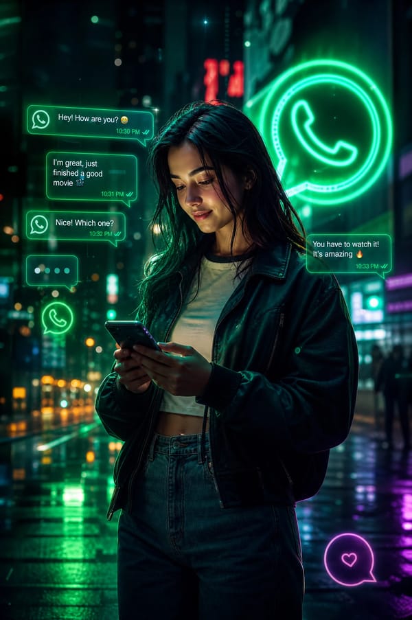 Create a vertical high-resolution cinematic neon poster featuring a modern lifestyle scene insp…