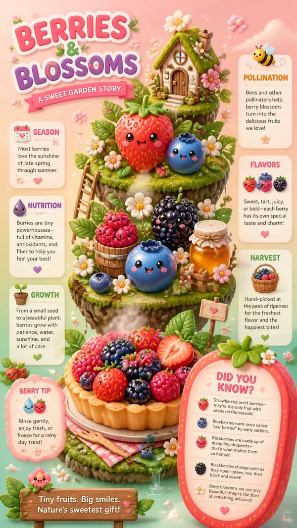 PROMPT:A delightful vertical infographic poster in 9:16 format about berries and forest fruits, des… prompt example