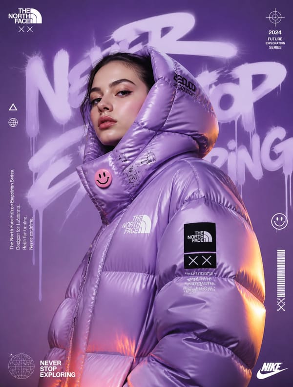 🎨 Main PromptUltra-realistic futuristic streetwear fashion advertisement poster, featuring a young… prompt example