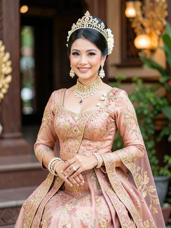 a beautiful Minangkabau woman in traditional bridal costume prompt preview
