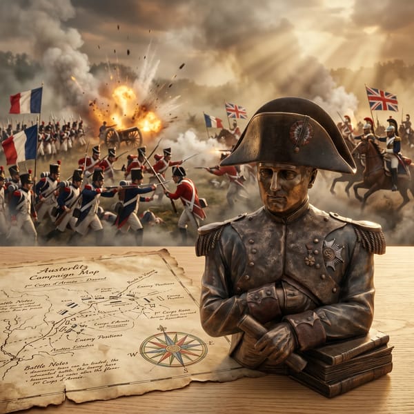 Use the uploaded Napoleon bust statue as the main subject and preserve its exact shape, facial feat… prompt example