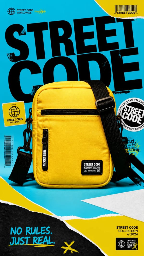 A premium 9:16 streetwear accessories advertising poster.Central Subject:A single bright-yellow…