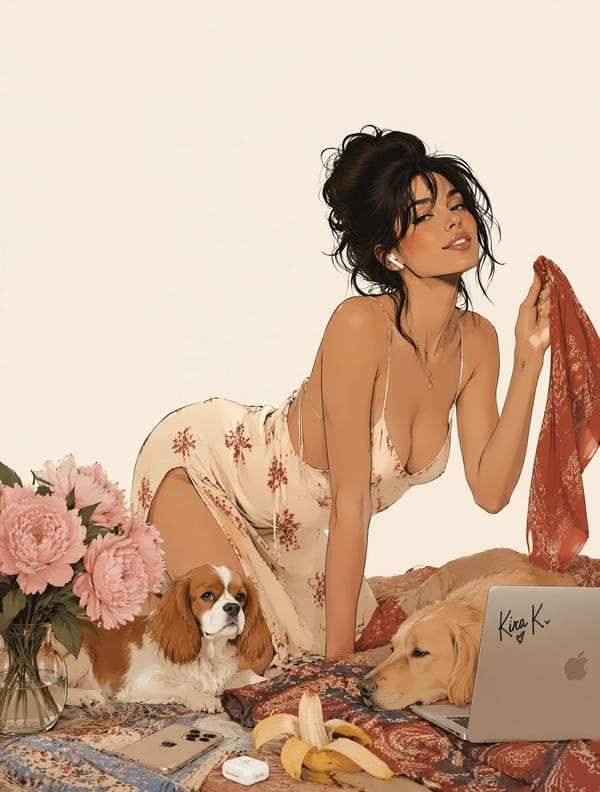 Create a luxury fashion illustration featuring Kira K. prompt preview