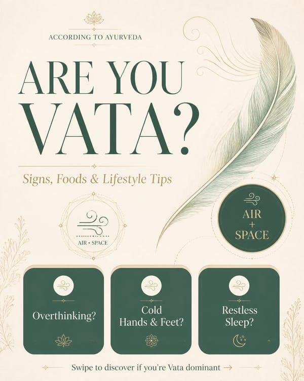 Create a luxury Ayurveda Instagram carousel cover in 4:5 ratio (1080x1350).Topic: Vata Dosha.Design… prompt example